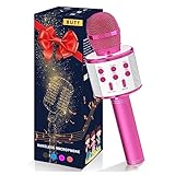 Microfono Karaoke Bluetooth, Buty 4 in 1 Wireless Bambini Karaoke, Portatile Karaoke Microfono con Altoparlante per Cantare, Funzione Eco, Compatibile con Android/iOS o Smartphone (Rosa)
