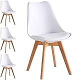 Set 4 sedie Design Tulipano con cuscino imbottito ecopelle, sedia modello Nordico Scocca in Polipropilene Bianco e Gambe Legno Faggio