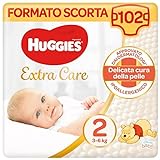Huggies Pannolini Extra Care Bebè, Taglia 2 (3-6Kg), Confezione da 102 Pannolini (34x3)