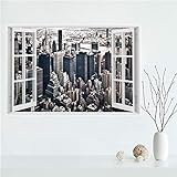 Quadro Finestra-New York City skyline-Stampa su tela-Tela Immagini di arte della parete per la decorazione della camera da letto 60x90cm Senza cornice