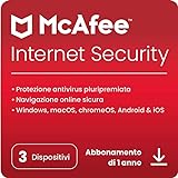 McAfee Internet Security 2022 | 3 dispositivi | Software antivirus e di sicurezza Internet | Windows/Mac/Android/iOS | Abbonamento di 1 anno | Codice di download