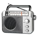 Retekess TR604 Radiolina Portatile, Radio FM Portatile, Transistor FM AM, Retro,a Corrente,con Batteria e Cavo,Cantiere,per Anziani,Regalo di Natale(Argento)