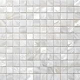Piastrelle a mosaico in madreperla, effetto letto di fiume Nature perla, motivo: quadrati di mosaico, 20x 20mm, colore: bianco