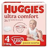 Huggies Pannolini Ultra Comfort, Taglia 4 (7-18 Kg), Confezione da 150 Pannolini
