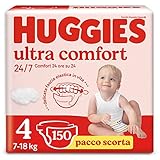 Huggies Pannolini Ultra Comfort, Taglia 4 (7-18 Kg), Confezione da 150 Pannolini (50x3)