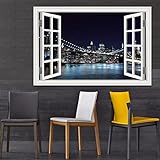 Vista finestra aperta effetto 3D. Dipinto di paesaggio di New York.Finestra finta a tema Paesaggio. Quadro da parete per soggiorno 80x120 cm (31,5x47,3) senza cornice