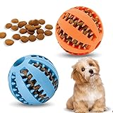 Vordpe Dispenser interattivo per cani, 2 pezzi, palla giocattolo in gomma per cuccioli di piccola taglia, noia, pulizia dei denti e allenamento QI (6 cm, blu, arancione)