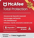 McAfee Total Protection 2023 | Esclusiva Amazon |5 dispositivi| Software antivirus per la sicurezza in Internet | VPN | 15 mesi di abbonamento con 3 MESI GRATIS | Codice d attivazione via email