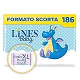 Lines Baby Extra Large, 186 Pannolini, Taglia 5-6 (15+ Kg),Confezione Scorta Mensile