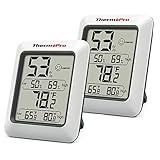 ThermoPro TP50 Igrometro Digitale Termometro Interno Termometro Dell atmosfera e Indicatore Di Umidità con Monitor di Umidità e Temperatura, 2 Pezzi