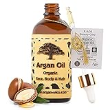 R&M - Olio di Argan biologico pressato a freddo - Olio dal Marocco per capelli, viso, unghie e labbra, contro cicatrici e brufoli e come olio per massaggi - Flacone con contagocce (100 ml)
