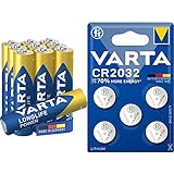 VARTA Longlife Power Batterie AAA Micro LR03 (pacco da 10) Batteria alcalina & CR 2032, 6032101415, Batteria Litio a Bottone, Piatta, Specialistica, 3 Volts, Diametro 20mm, Altezza 3,2mm