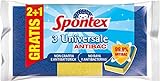 Spontex Universale Delicata Antibatteria 2+1, Spugna Abrasiva in Poliuretano, Dotata di Agente Antibatterico sulla Fibra, Formato 2+1 gratis