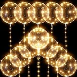 12 Pacchi di Palloncini Luminosi Bobo Palloncini Riutilizzabili a LED Trasparenti da 38 cm con Stringhe di Luci da 3 Metri per Compleanni, Matrimoni, Batteria Inclusa (Bianco Caldo)