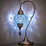 Lampada da tavolo a mosaico colorato in stile tiffany marocchino turco fatto a mano in stile tiffany, lampada da comodino notte con collo di cigno, 48,3 cm (blu)