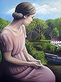 Dipinto ad olio su tela 60x70 - La finestra sul fiume - Opera originale dipinta a mano - quadro