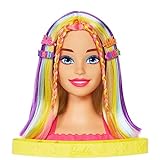 Barbie - Super Chioma Hairstyle Capelli Arcobaleno, testa pettinabile con capelli biondi e ciocche arcobaleno fluo da acconciare, con accessori Color Reveal, giocattolo per bambini, 3+ anni, HMD78