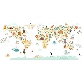 BuerHomie Adesivi Murali Bambini, Mappa del mondo e Animali Stickers Murali Bambini Grande, Decorazioni per la Cameretta dei Bambini Ragazzino o Bimba