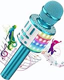 Microfono Karaoke Bluetooth, Bambini Portatile Karaoke con LED Altoparlante Cambia Voce, Microfoni Wireless Karaoke per Cantare KTV Esterno Festa, Ragazze Giochi di Famiglia Giocattolo Regalo