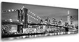 Feeby Quadro Tela Non Tessuta Ponte Di Brooklyn New York NYC USA 70x25 cm Foto d Arte Decorazione Murale Corridoio Manhattan Di Notte Big Apple bianco e nero