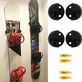 AUXPhome Confezione da 4 supporti da parete per sci/snowboard, ganci galleggianti da parete, in acciaio inox, gomma resistente all abrasione protegge i bordi della tavola, accessori inclusi