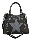 JameStyle26, Star Bag Vintage, borsa da donna in stile vintage con stella stampata sopra e manici, shopper alla moda, in tela, Nero (Nero ), Maße: L: 45cm H: 42cm B: 18cm