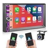 [Wireless] Autoradio with Wireless Apple CarPlay and Android Auto, 7 Inch LCD Touchscreen RDS FM/AM Vehicle Radio with Type-C Phone Charge,Bluetooth,Mirror-Link,Waterproof Backup Camera,Audio Receiver