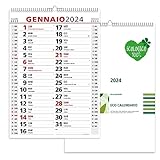 Calendario 2024 da Muro Olandese Classico - 3 mesi per pagina con Feste Settimane Lune e Santi in Carta ECOLOGICA 100% - Certificata FSC® - 42x29,7 cm - 1 PZ.