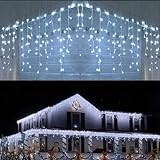 Cascata Luci Esterno, BrizLabs 360 LED 13.8M Luci di Natale Bianco Freddo Luci Stringa Impermeabile 8 Modalità Lucine Decorative per Interno Casa Feste Giardino Finestra Balcone, Cavo Trasparente