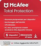 McAfee Total Protection 2024 Esclusiva Amazon, 5 dispositivi, Antivirus, VPN, gestore password, Internet Security,PC/Mac/iOS/Android, Abbonamento di 15 mesi,Codice di attivazione via e-mail