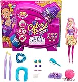 Barbie- Color Reveal Glitter, Bambola con Glitter Viola con 25 Sorprese e Tanti Accessori per Acconciature Capelli e a Tema Festa, Giocattolo per Bambini 3+Anni, HBG41
