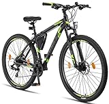 Licorne - Mountain bike Premium per bambini, bambine, uomini e donne, con cambio a 21 marce, Bambina, nero/lime (2 freni a disco)., 29 inches