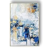 ZMFBHFBH Dipinto ad olio su tela di grandi dimensioni con cornice astratta su tela oro blu nuvola pittura quadri d arte immagine soggiorno 40x90 cm (16x35 pollici) con cornice