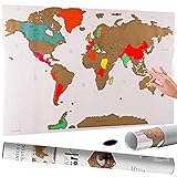 BAKAJI Poster Mappamondo da Grattare Cartina Geografica Mappa del Mondo Scratch Off Dimensione 82,5 x 59,4 cm da Parete Muro Design Moderno Custodia Cilindro e Lima Idea Regalo (Bianco)