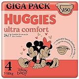 Huggies Ultra Comfort, Pannolini Taglia 4 (7-18 Kg), Design Disney, Pacco Scorta, 150 Pz