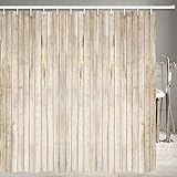 JOOCAR - Tenda da doccia in legno, stile rustico, effetto grungy, stile rustico, immagine rustica, in legno di noce di quercia e grana, in tessuto impermeabile, con ganci