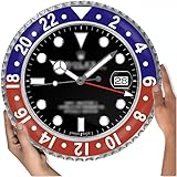 FAN CLOCK Orologio da parete ispirato al Rolex GMT Master II | Pepsi Edition | Datario con LOUPE | Decorazione | Movimento al quarzo silenzioso | Alluminio | Diametro 35cm | Design interno...