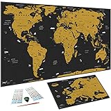 WIDETA Mappa del mondo da grattare, XXL (82 x 43 cm) - Bonus mappa dell’Europa y accessori