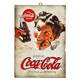 KUSTOM ART Quadro Stile Vintage Serie Old Pubblicità Coca Cola Pin-Up Girl Stampa su Legno 25x18cm.