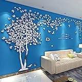 Albero Adesivo da Parete, Alberi e Uccelli 3D Adesivi Murali Arts Wall Sticker Decorativi per TV Par (S-200 * 100cm, Argento Sinistra)