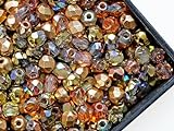 25 g (circa 620 pezzi) miscela di perle di vetro sfaccettate cece, rotonde 3 mm, 5 colori a spruzzo d oro, vetro ceco (Mix of Faceted Fire Polished Beads)