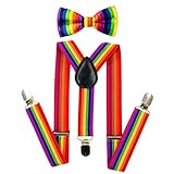 TRIXES Set di due papillon e bretelle arcobaleno - LGBTQIA2s+ Bretelle elastiche regolabili con clip a forma di Y - Accessori per eventi Pride e travestimenti da festa