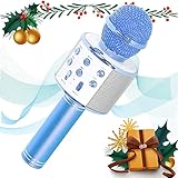 Saponhonix Microfono Bluetooth karaoke, microfono wireless karaoke per bambini con altoparlante Bluetooth per registrazioni vocali e vocali, per smartphone e PC, casa (blu)
