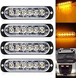 DEFVNSY - Confezione da 4 luci di emergenza universali a 6 LED, colore ambra, per auto, segnalazione di pericolo, per camion, rimorchi, luci stroboscopiche DC12V-24V