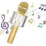 Bearbro Microfono Karaoke Bluetooth con Altoparlante,Portatile KTV Karaoke Player per Cantare, Funzione Eco, per Adulti e Bambini Compatibile con Android/PC or smartphone (oro)