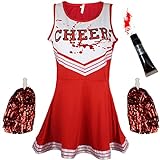 Costume da cheerleader zombie con tubo di sangue, vestito da cheerleader morta, da donna, bambina o ragazza, per Halloween, rosso, L