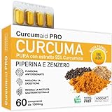 Curcuma e Piperina Plus, Curcumina 1000mg 60 compresse con estratto di curcuma piperina zenzero. + Piperina Vegana e Pepe Nero. Integratore Antinfiammatorio Naturale, turmeric