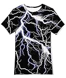 Fanient Magliette per Bambini Ragazzi Ragazze Unisex Stampa T Shirt 3D Bianco Fulmine Grafico Divertente T Shirt per Estate Nero 13-14 Anni L