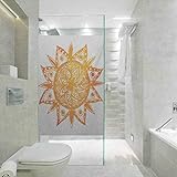 Pellicola di vetro elettrostatico 3D per porte e finestre, arancione acquerello stile disegnato a mano Sun Figura tribale Artistica, Privacy pellicola di vetro per la casa e l ufficio, 89,9 x 199,9 cm