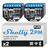 Shelly Plus 2PM, Interruttore a Relè intelligente 16A, Wi-Fi e Bluetooth, 2 Canali, Misuratore di Potenza, Automazione delle tapparelle, Compatibile con Alexa e Google Home, App iOS Android